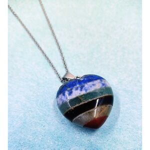 18 Inch Fine Stainless Steel Necklace & 7 Chakra Natural Healing Stone Pendant